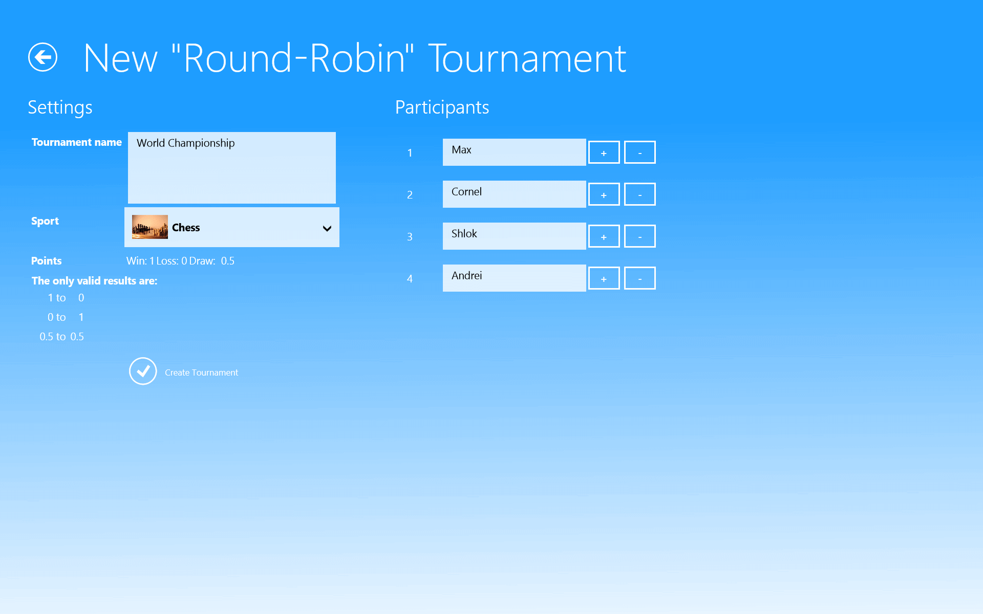 Creating a new Tournament.