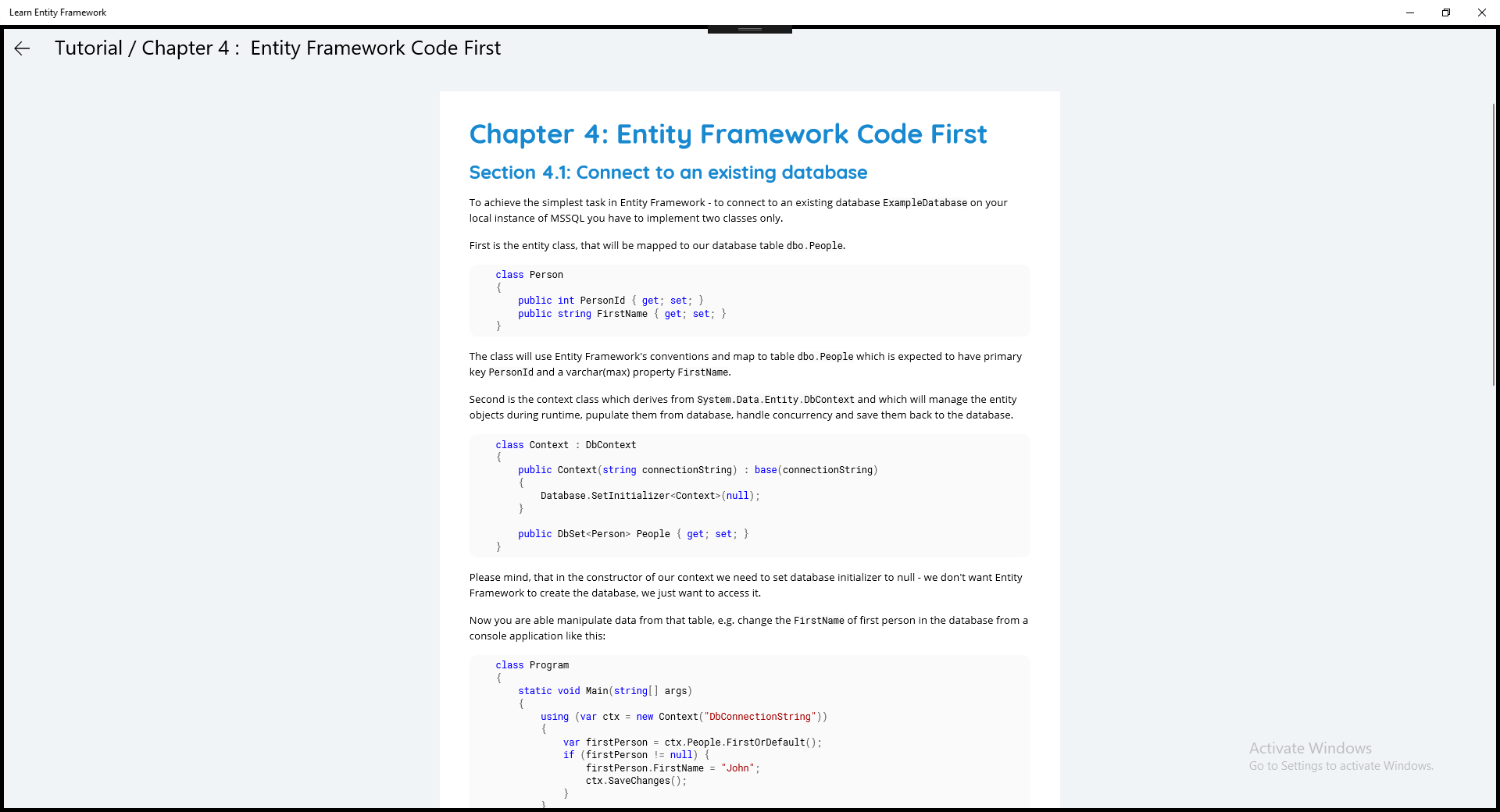 Learn Entity Framework