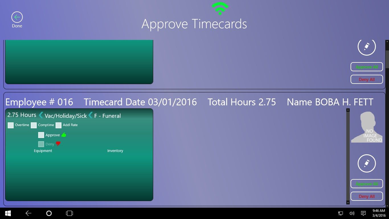 Supervisors can approve or deny timecards