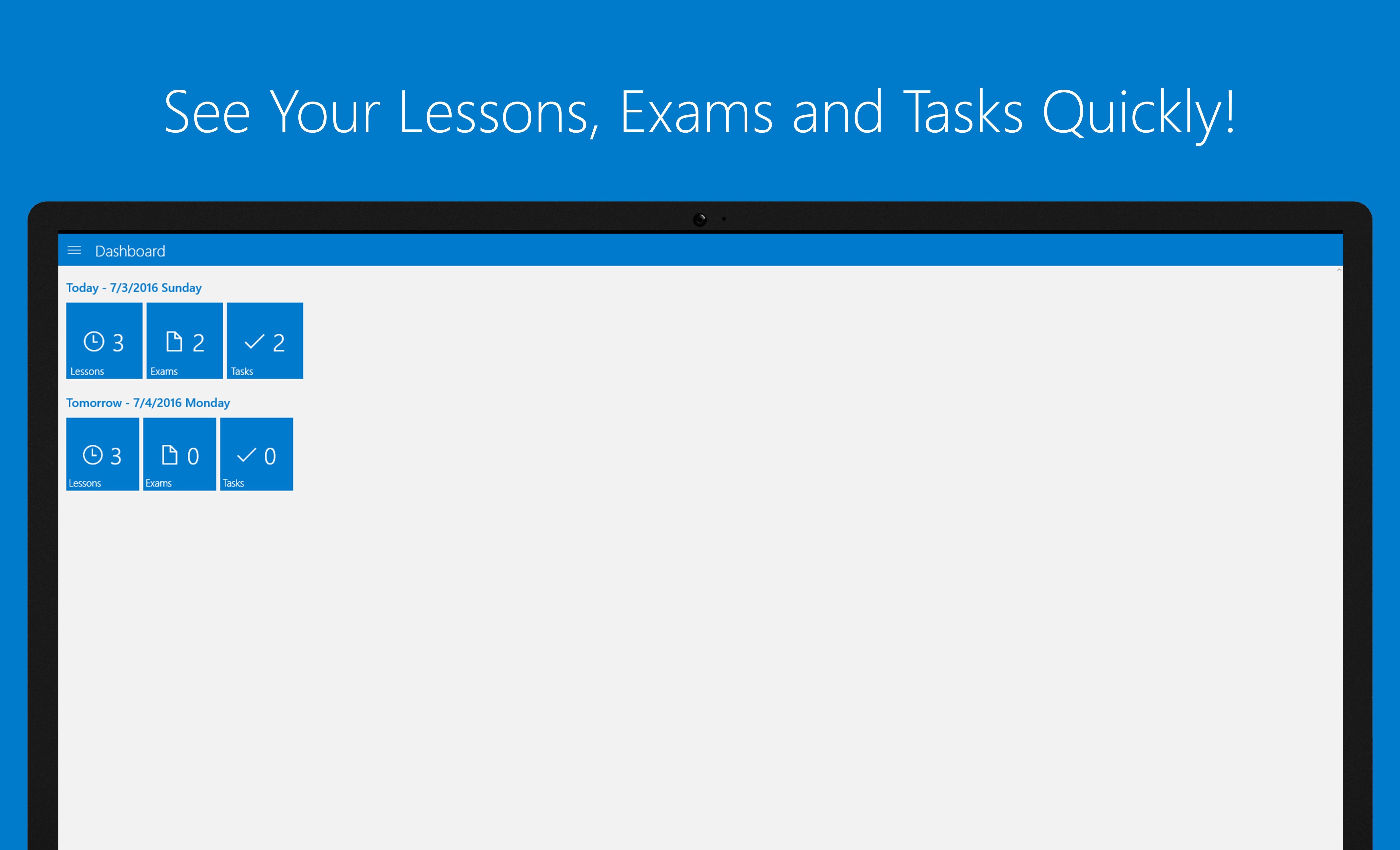 See Your Lessons, Exams and Tasks Quickly on Dasboard Page!