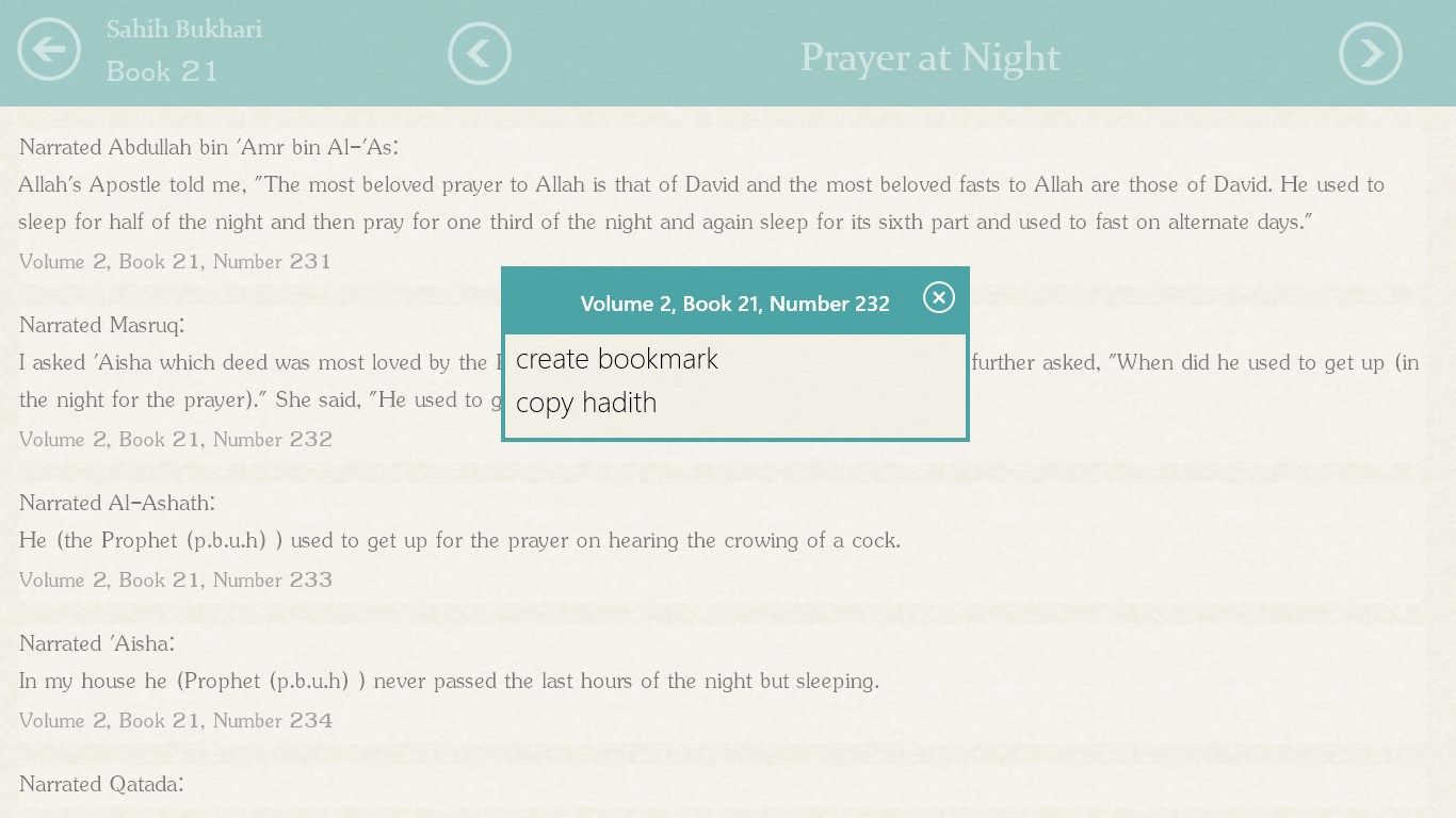 Options in hadith page