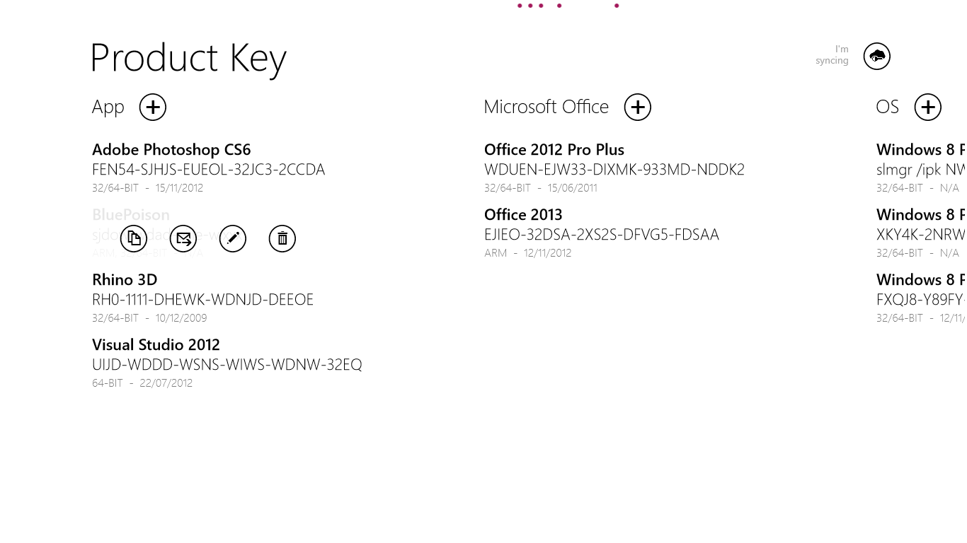 By clicking on a product key appear some very useful controls.
