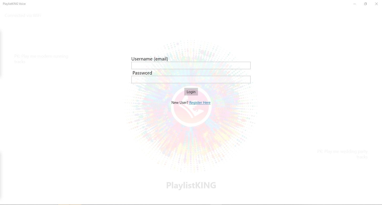 Login Screen - you can register at https://playlistking.com
