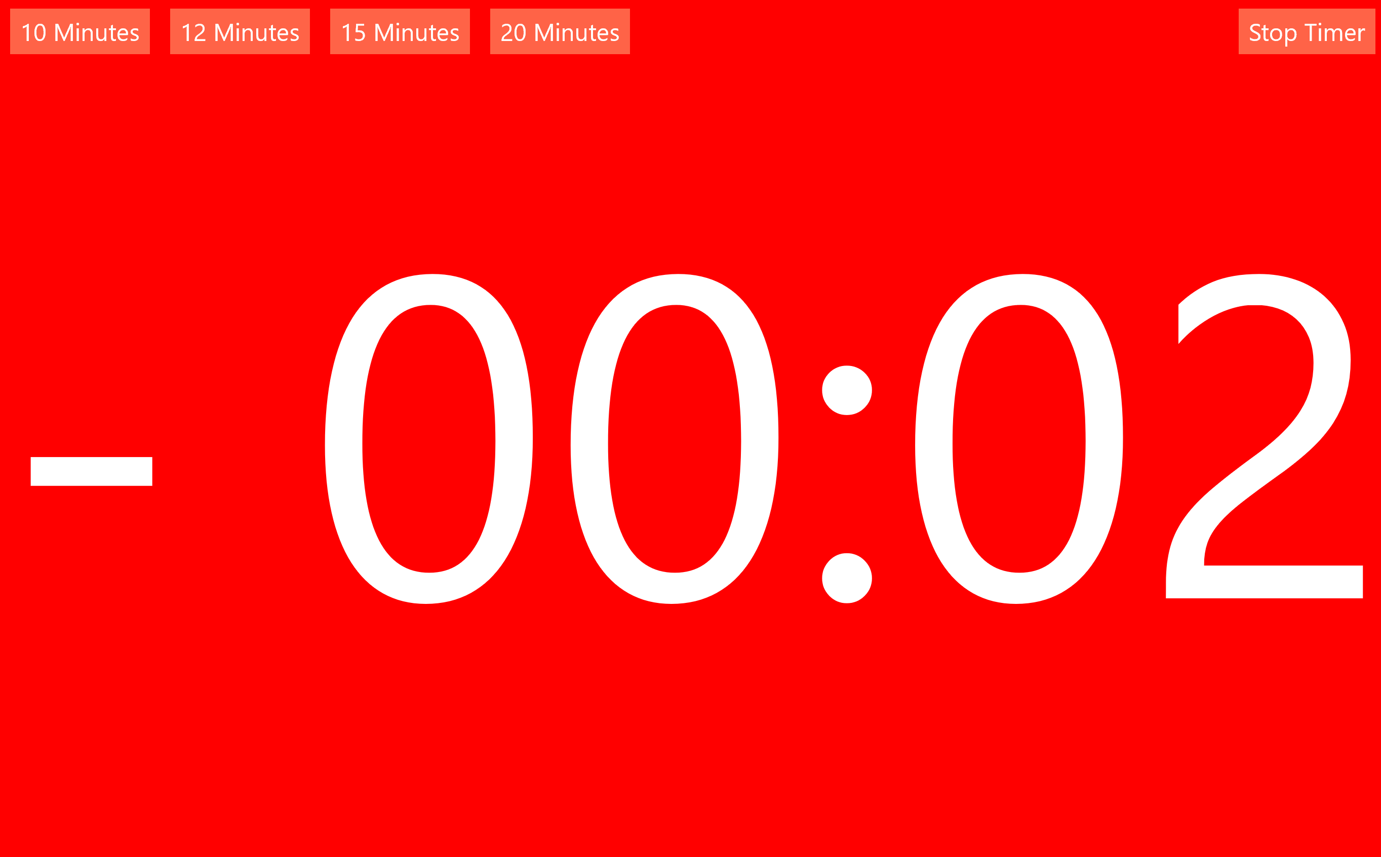 Background turns red at 0:00 and starts counting up.