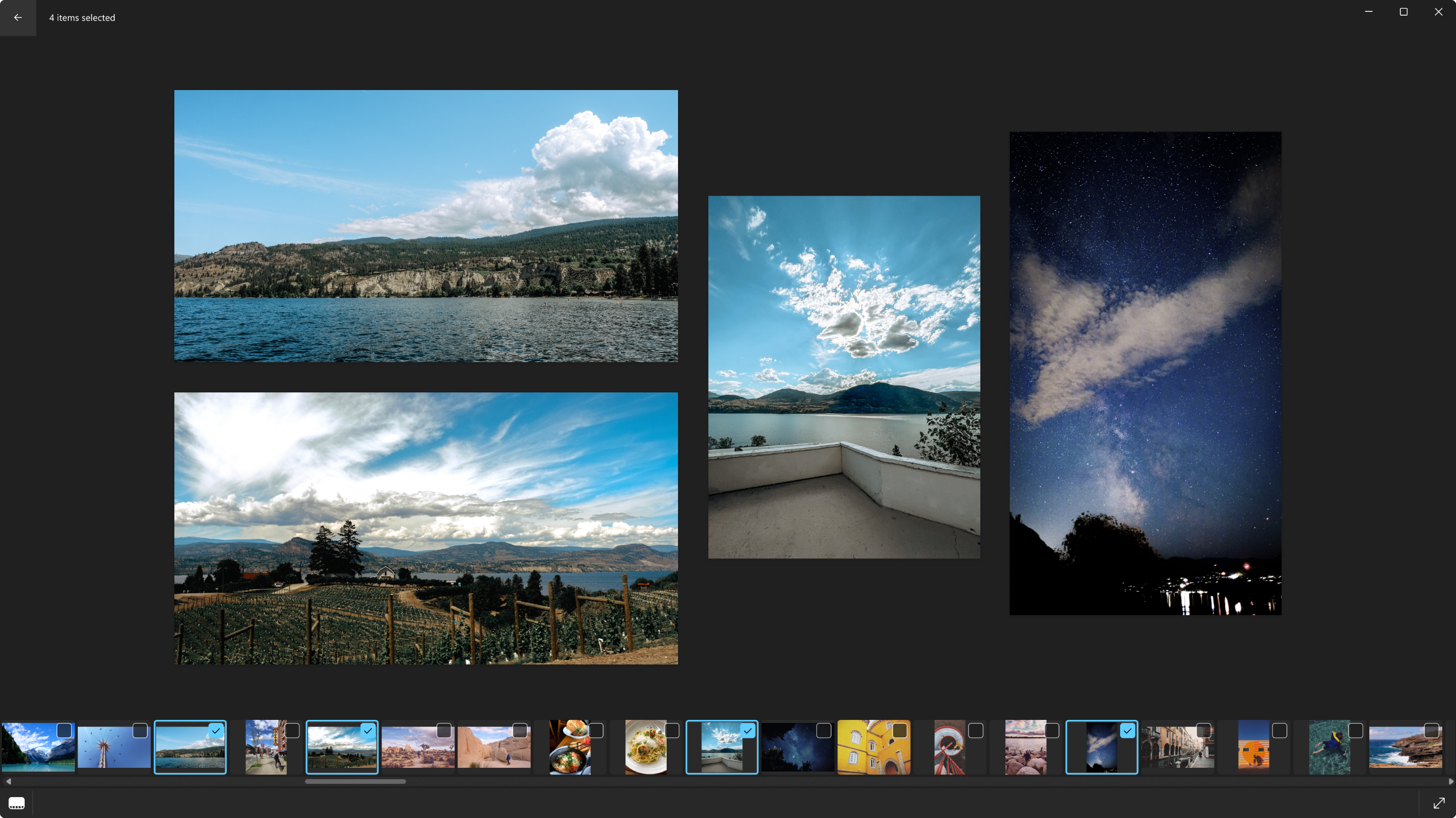 Compare several photos and videos in the same app window using multi-view mode.