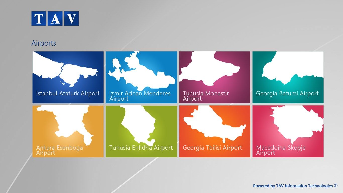 TAV Mobile contains eight airports detailed information.