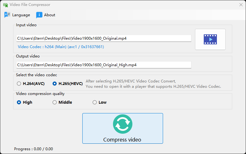 Video File Compressor-Compresses video memory