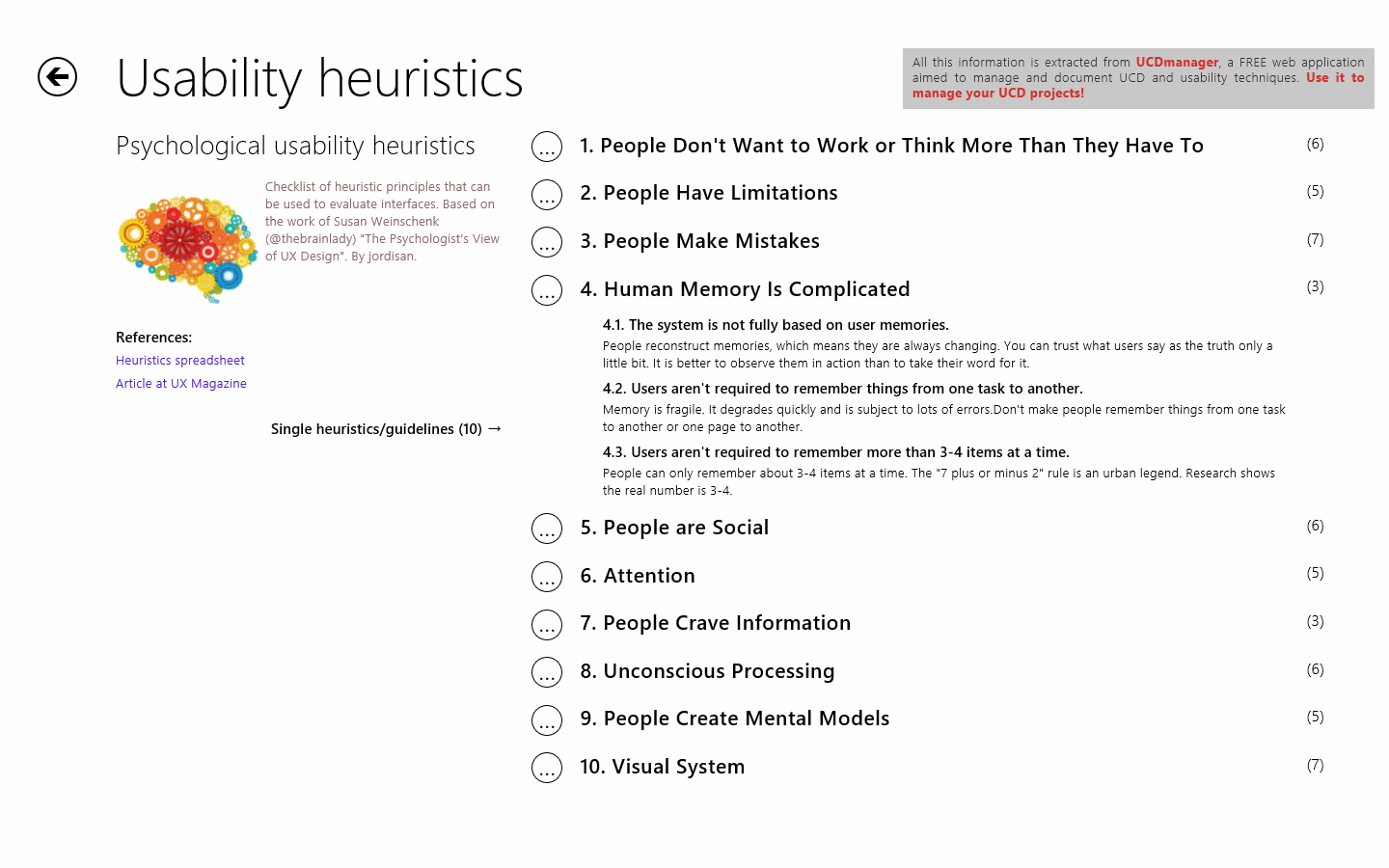 Detail of heuristics (psychological usability heuristics)