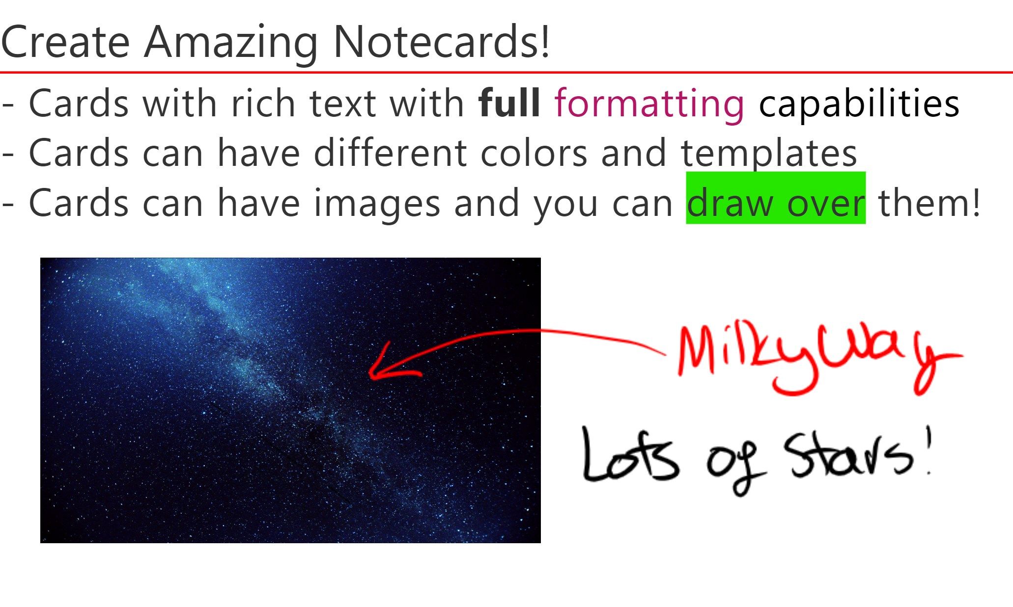 NoteDex has the most advanced card editing engine supporting text, ink, images and tables