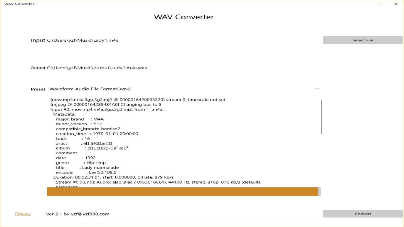 Click "Convert" to convert or extract WAV audio file.