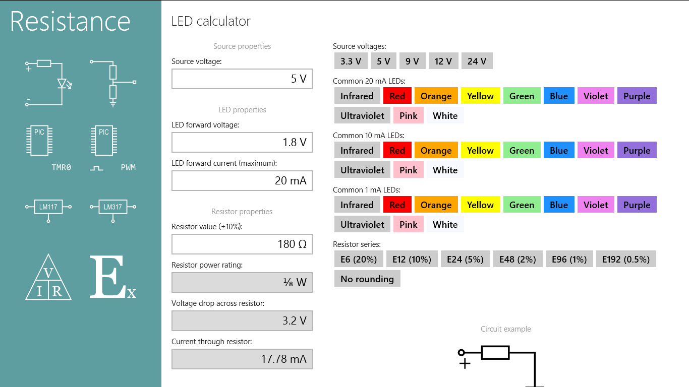LED resistor calculation in full screen.