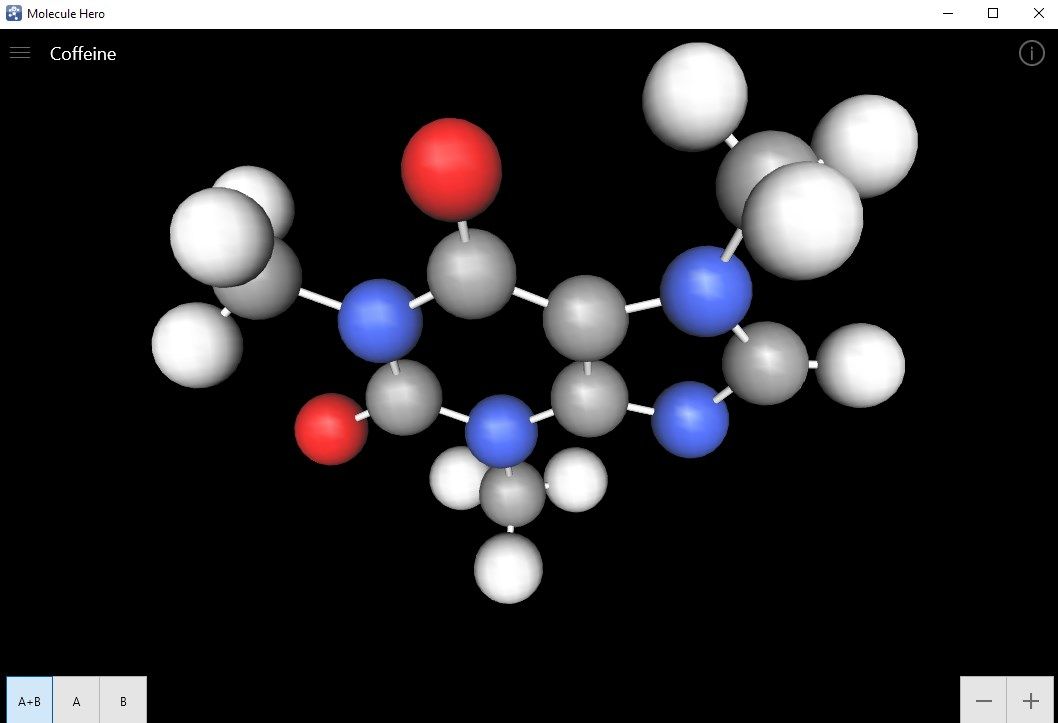 Coffeine molecule (Atoms + Bonds)