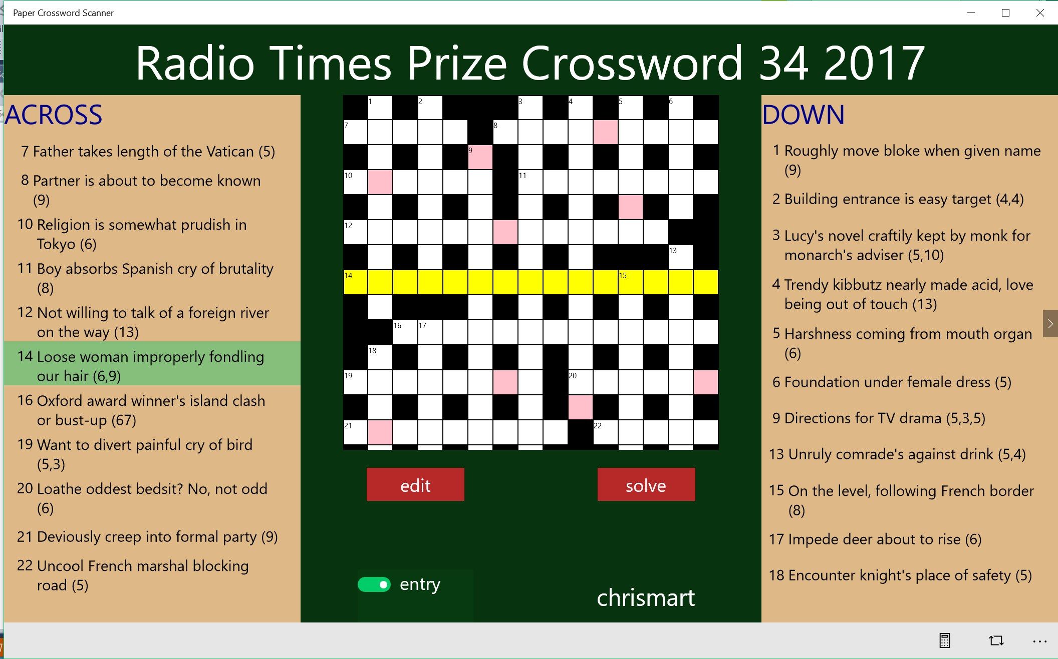 When the clues and grid match one another you can begin to solve the crossword.