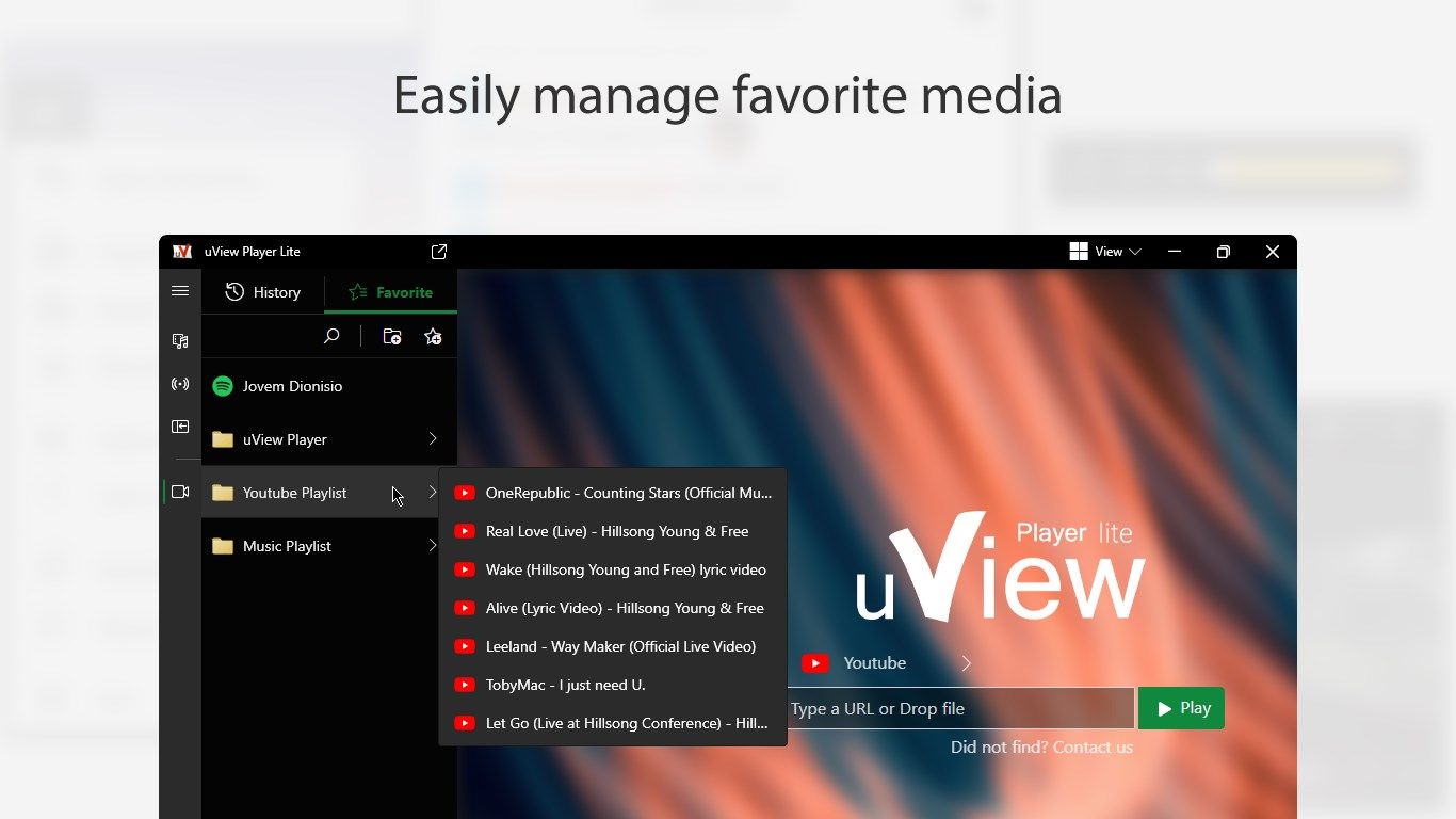 Easily manage favorite media | uView Player Lite
