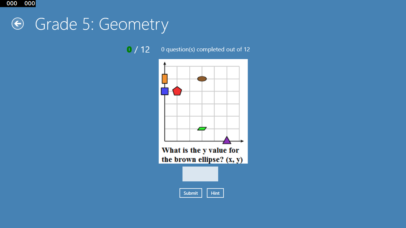 When the 5th grade "Geometry" icon is selected the first question of the 5th grade domain is displayed.