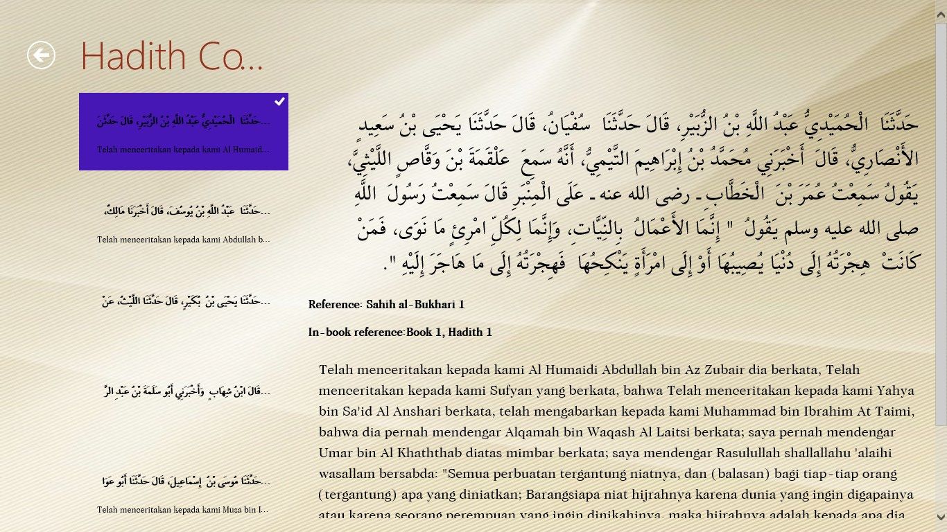 List of aHadith with Arabic and Indonesian translation