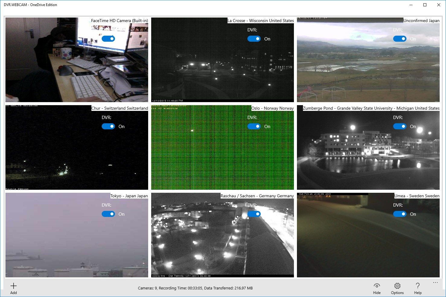 Multi-cam view and cloud-based recording.