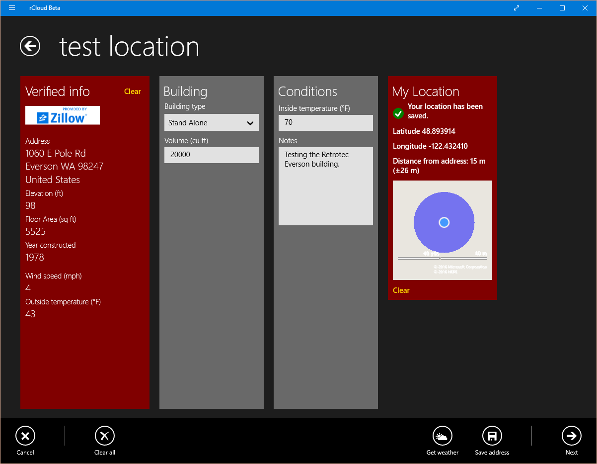 Verify the address of your test location, and tag the test with your own location for validation.