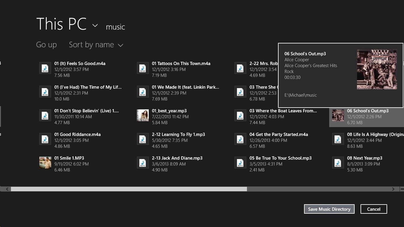 The interface for selecting a music directory.