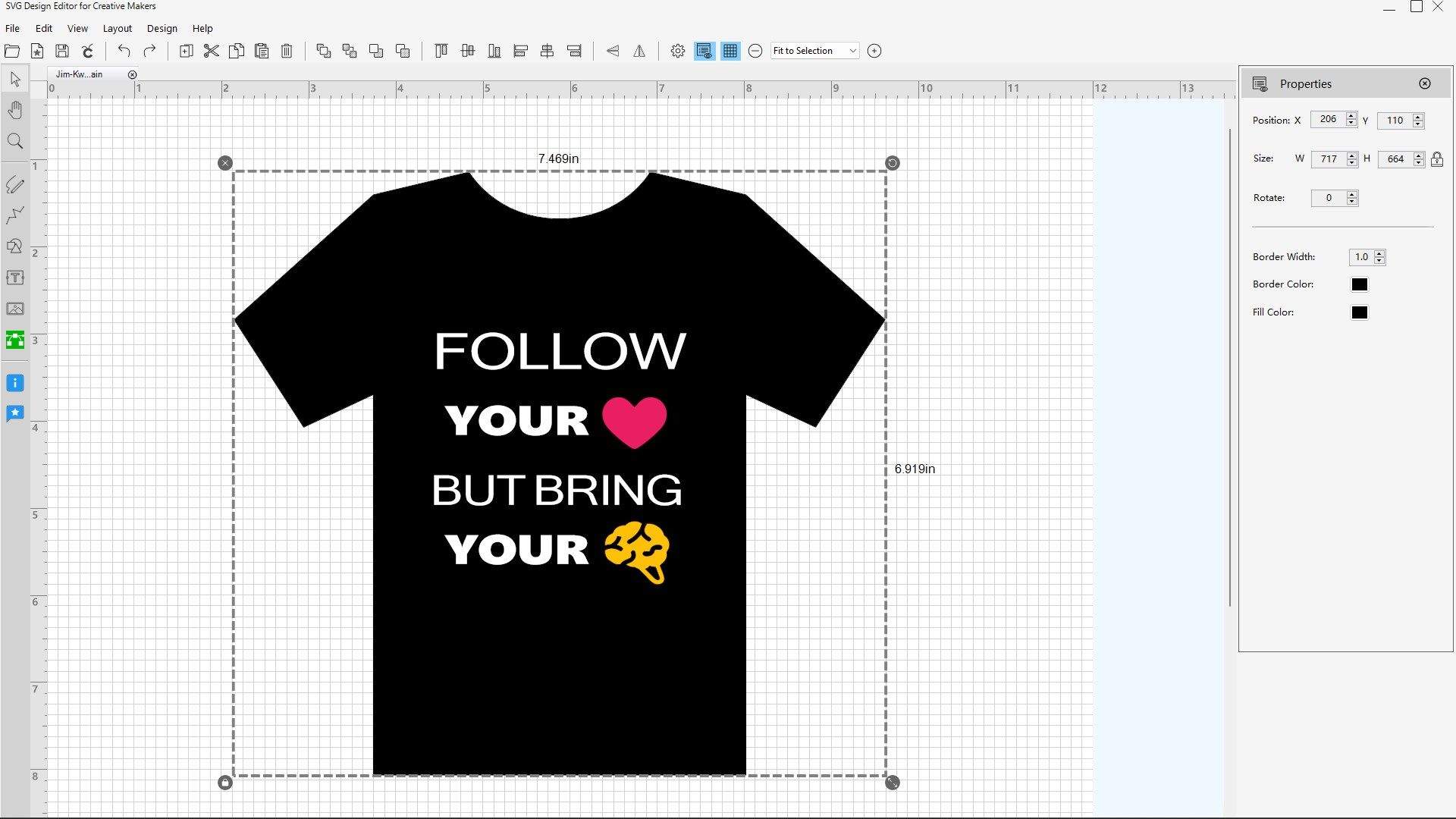 A simple yet expressive t-shirt design created from scratch using SVG Design Editor. The quote/design is by Jim Kwik.