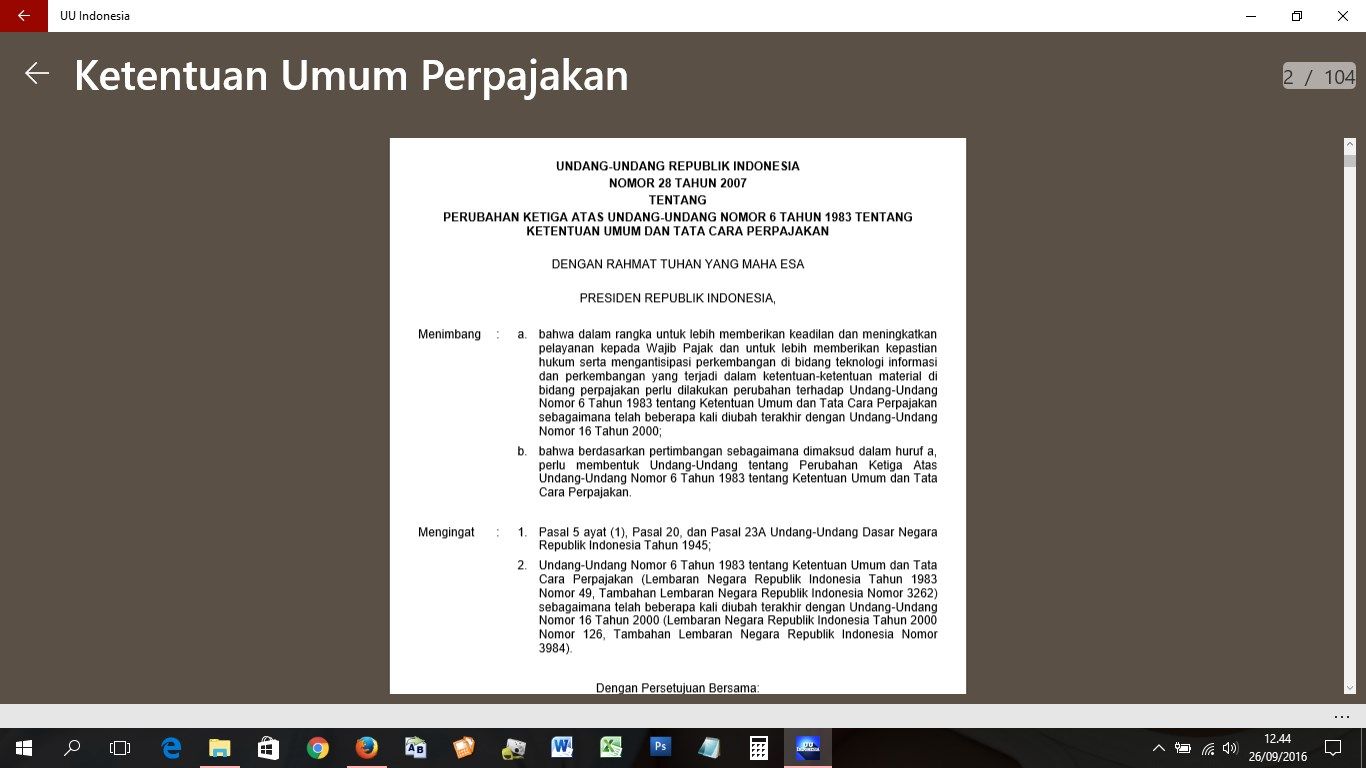 PDF kitab ketentuan umum perpajangan, berisi beberapa undang- undang tentang ketentuan umum perpajakan.