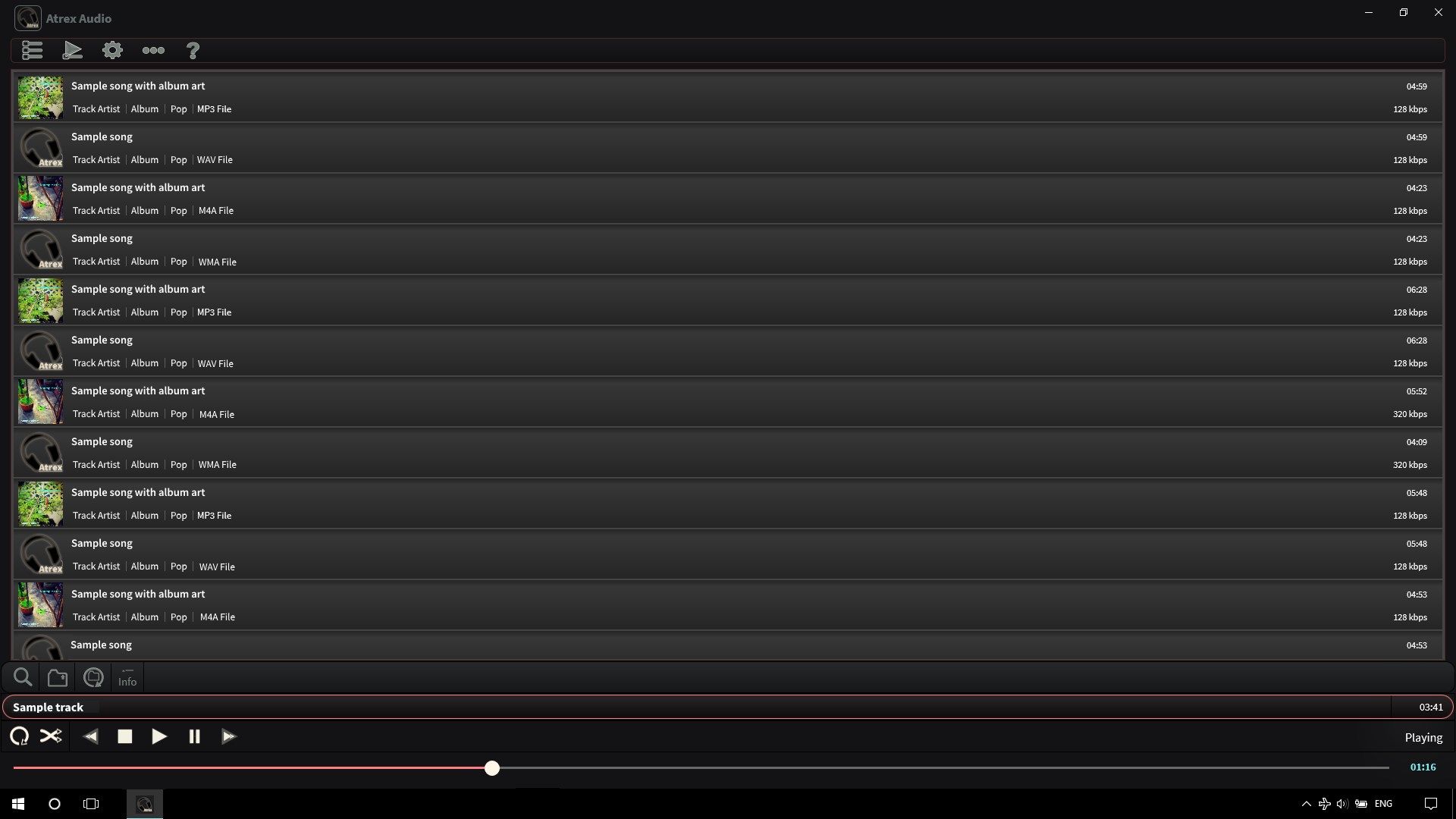 Atrex audio full screen.
Show track list view.