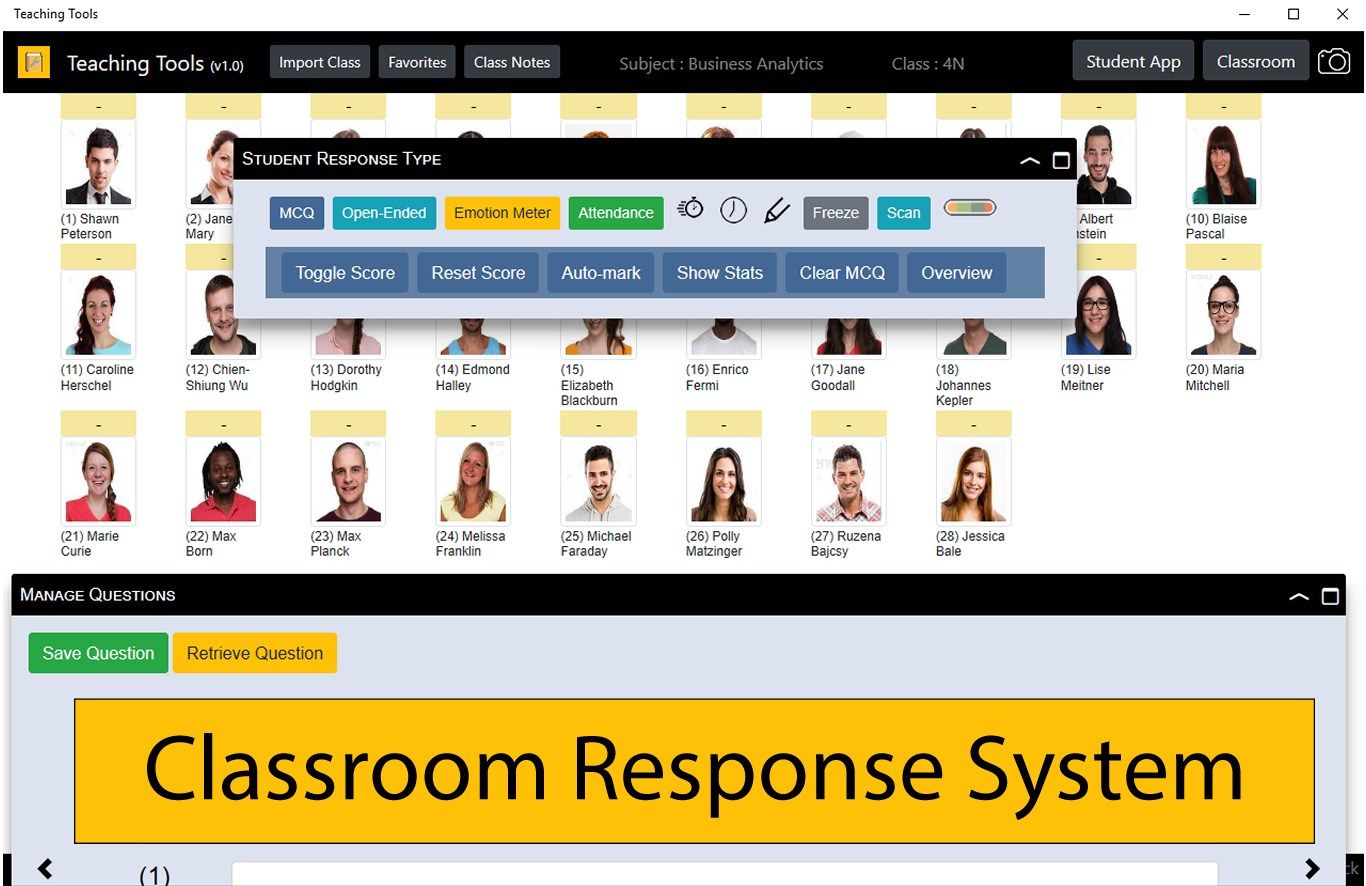 The student response mode allows the teacher to interact with the student. 4 different modes - MCQ, Open-ended, Attendance tracking and emotion meter