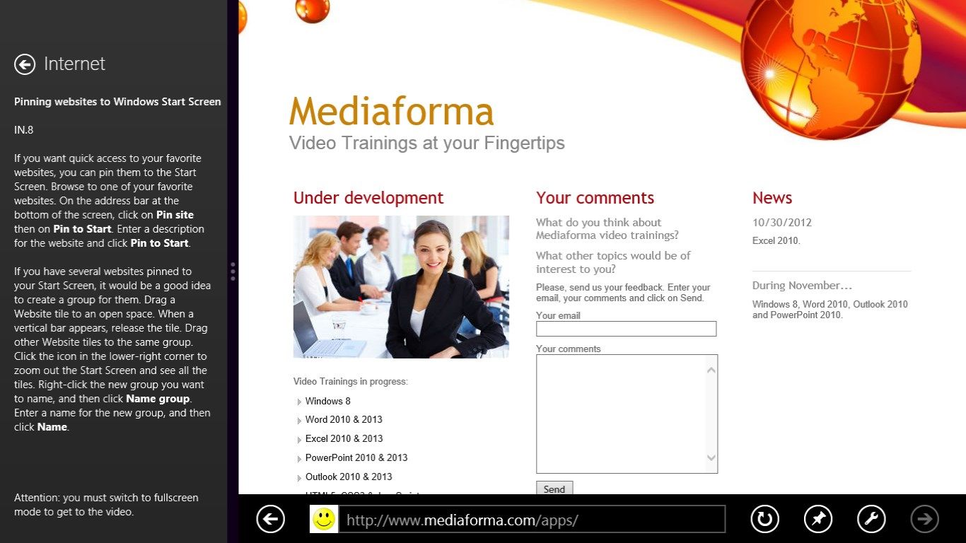 Working in Windows 8 while using Mediaforma Video Training