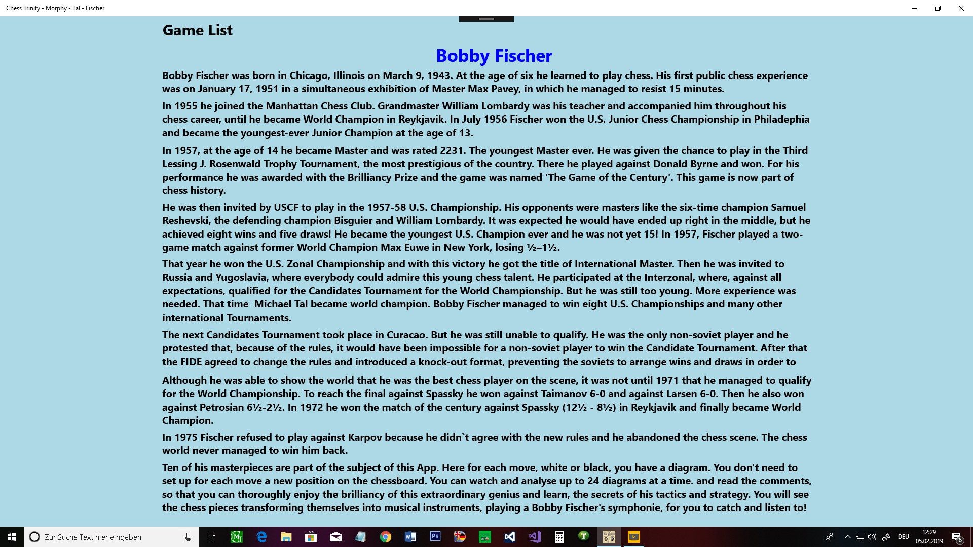 Bobby Fischer's presentation.