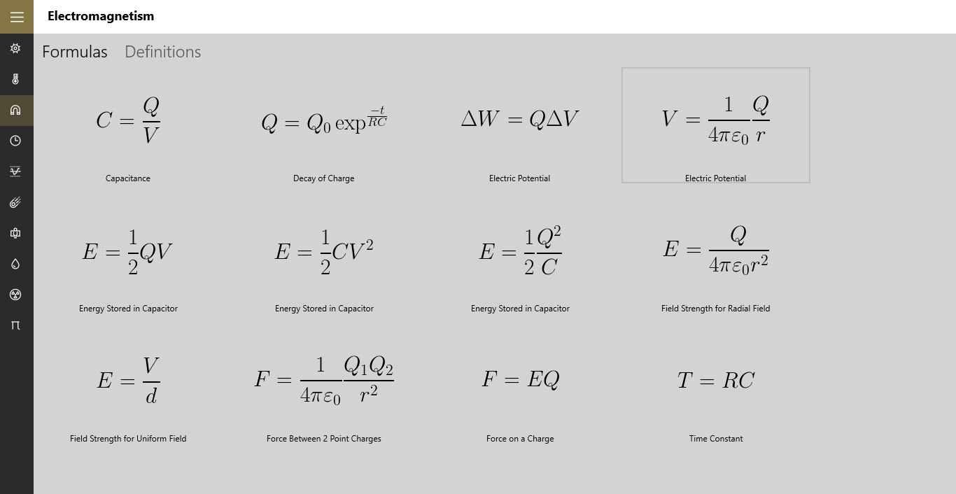 Windows 10 - Electromagnetism formula page