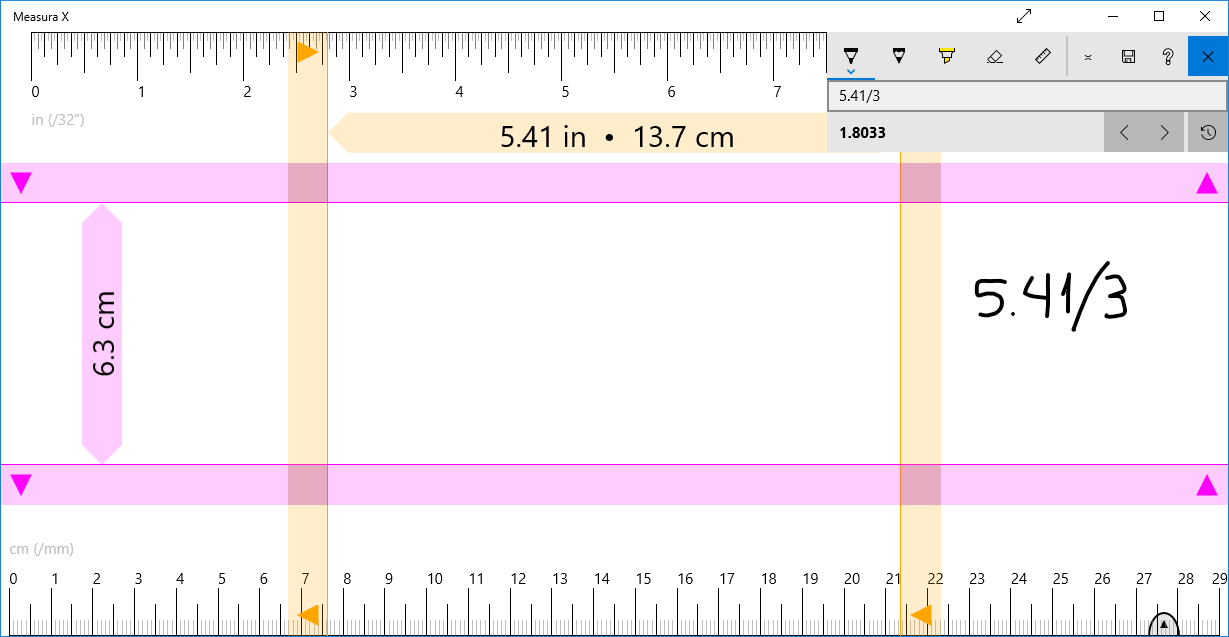 Using 'Note' in application bar to make notes, drawings, lines and calculations.  Calculations available only on desktops.