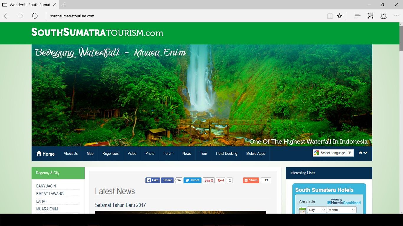 This menu allows you to connect with special website of official South Sumatra. This menu provides the main website of this application, which is easier to access. It currently has many menus to facilitate the users to find or connect with the official website southsumatratourism.com.