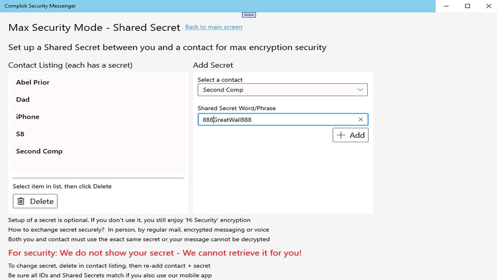 Max Security Shared Secret