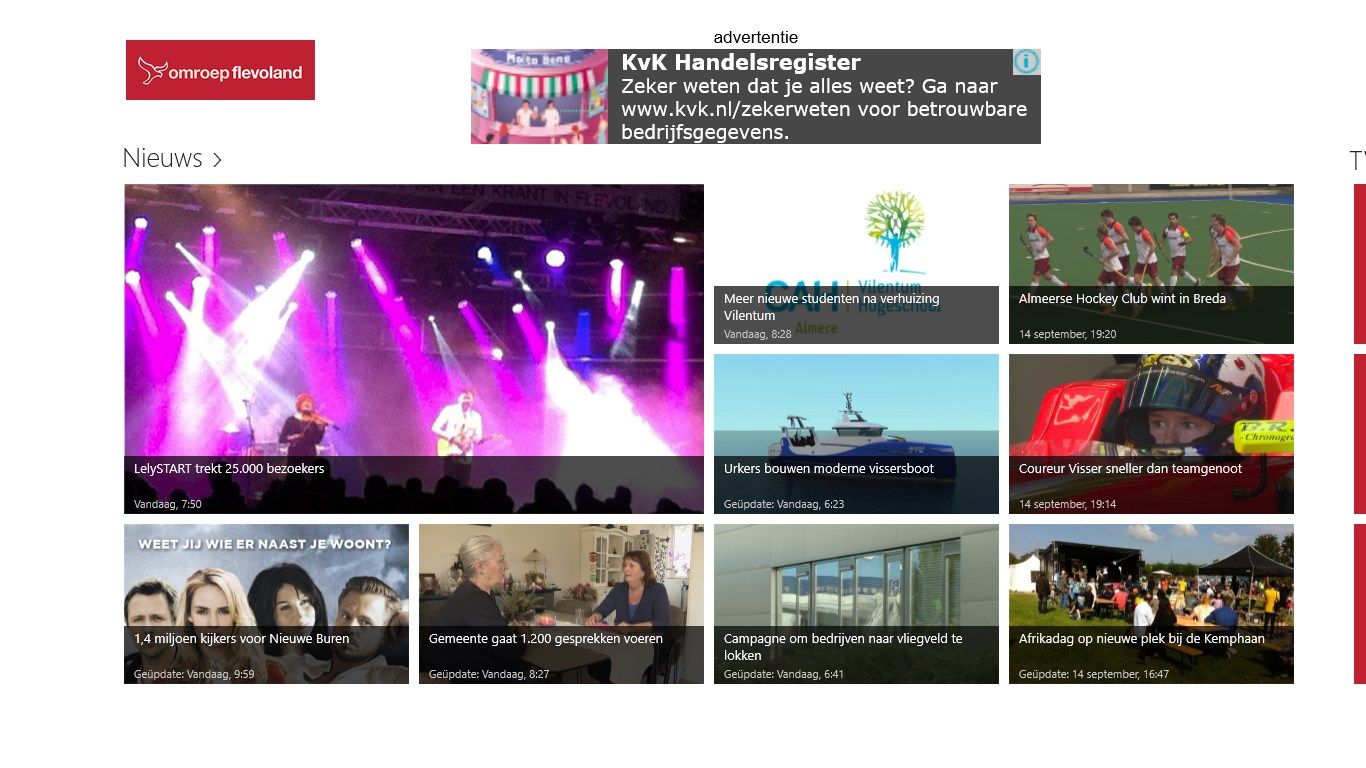 Omroep Flevoland, een overzicht van het Flevolandse nieuws en programma's
