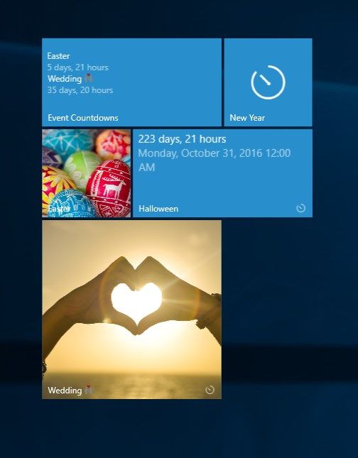 App live tile and countdown tiles