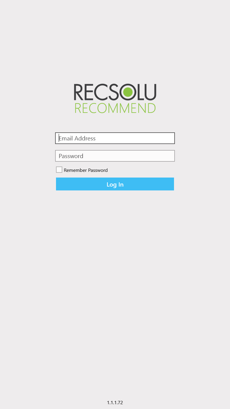 RECSOLU Recommend login screen