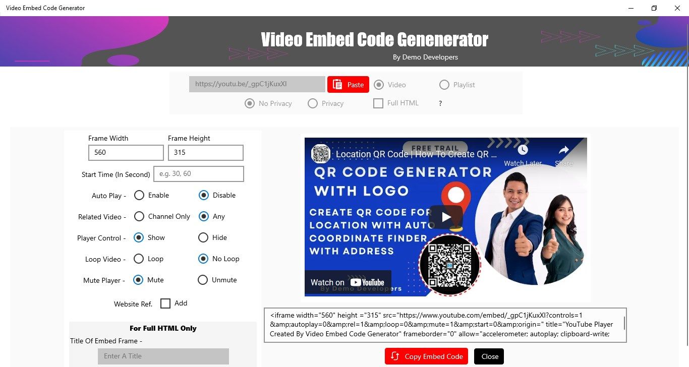 youtube embed code generator