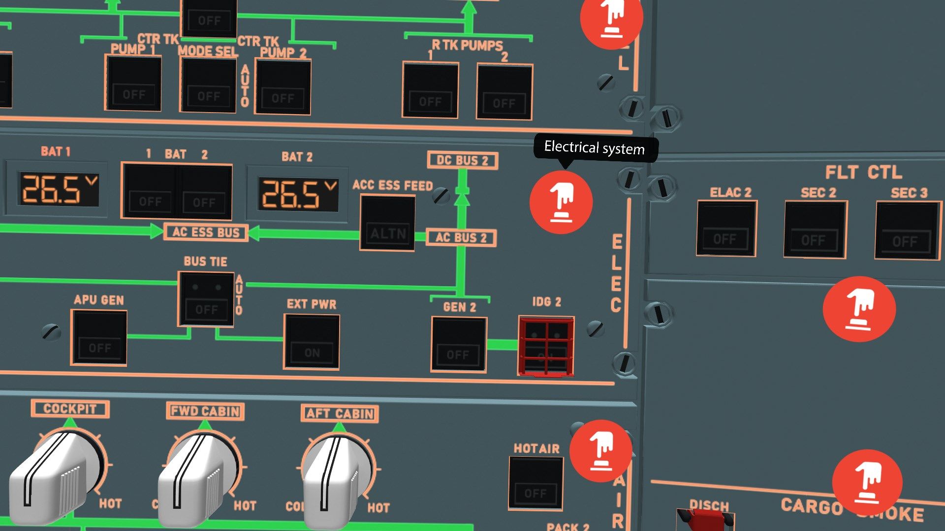 Cockpit Main system button (red ones)