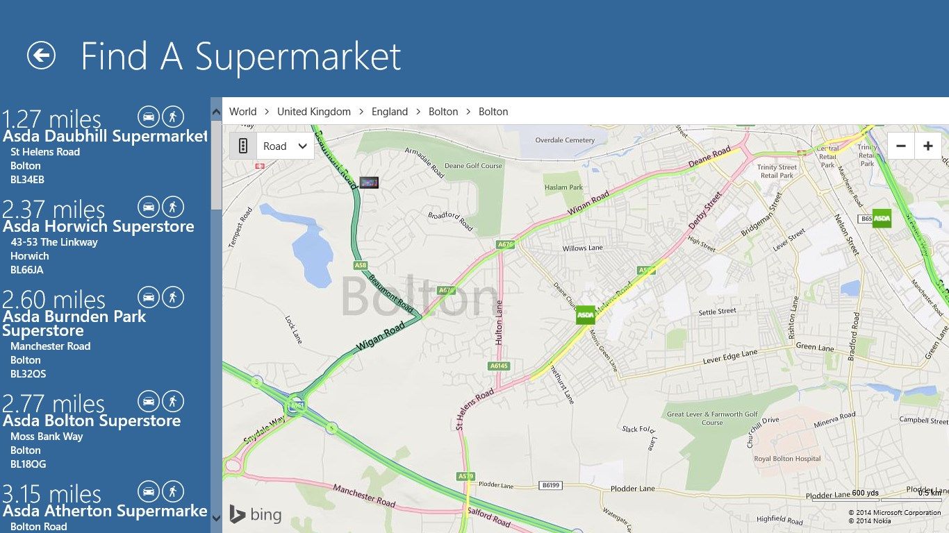Click on a 'chain' to see the 10 nearest supermarkets from that chain.